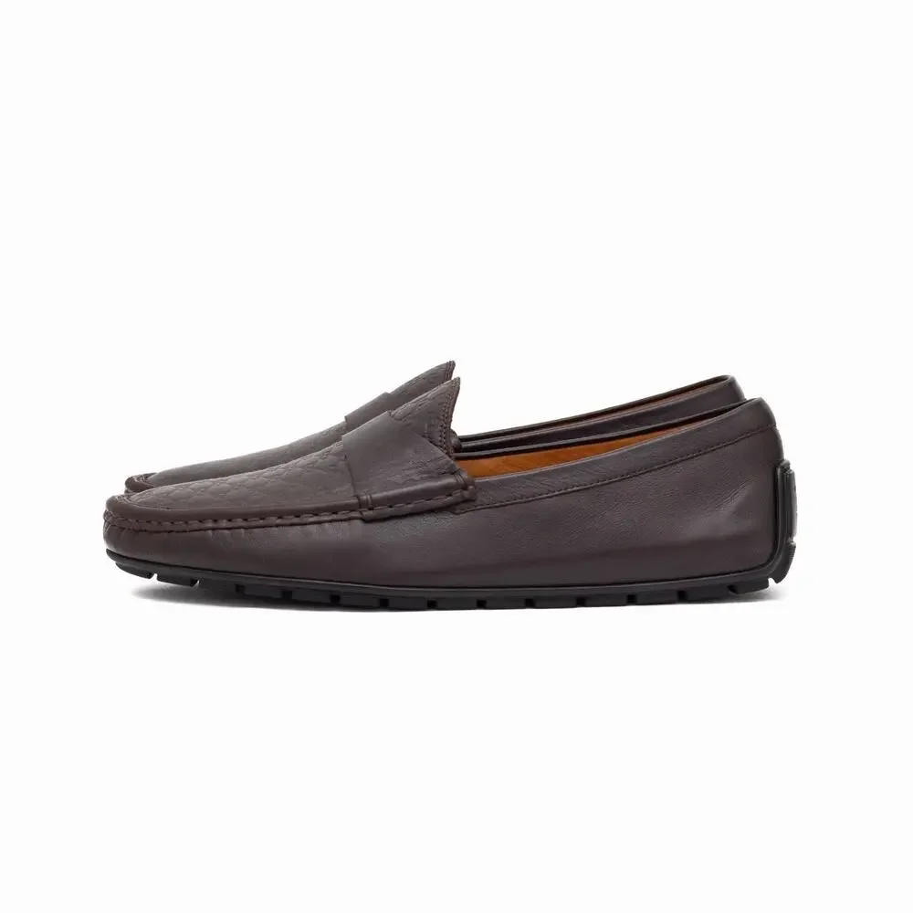 Gucci GG Microguccissima Monogram Brown Leather Loafers Mocasin US 10